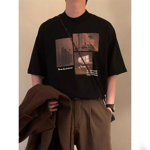 Damen modisches Kurzarm-T-Shirt mit kreativem Fotodruck und lockerer Passform Heidi-Mode