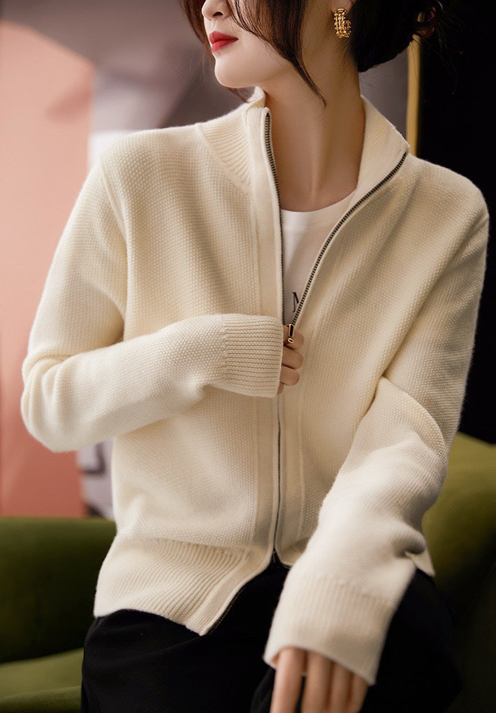 Damen Strickjacke mit hohem Kragen und durchgehendem Reißverschluss Heidi-Mode
