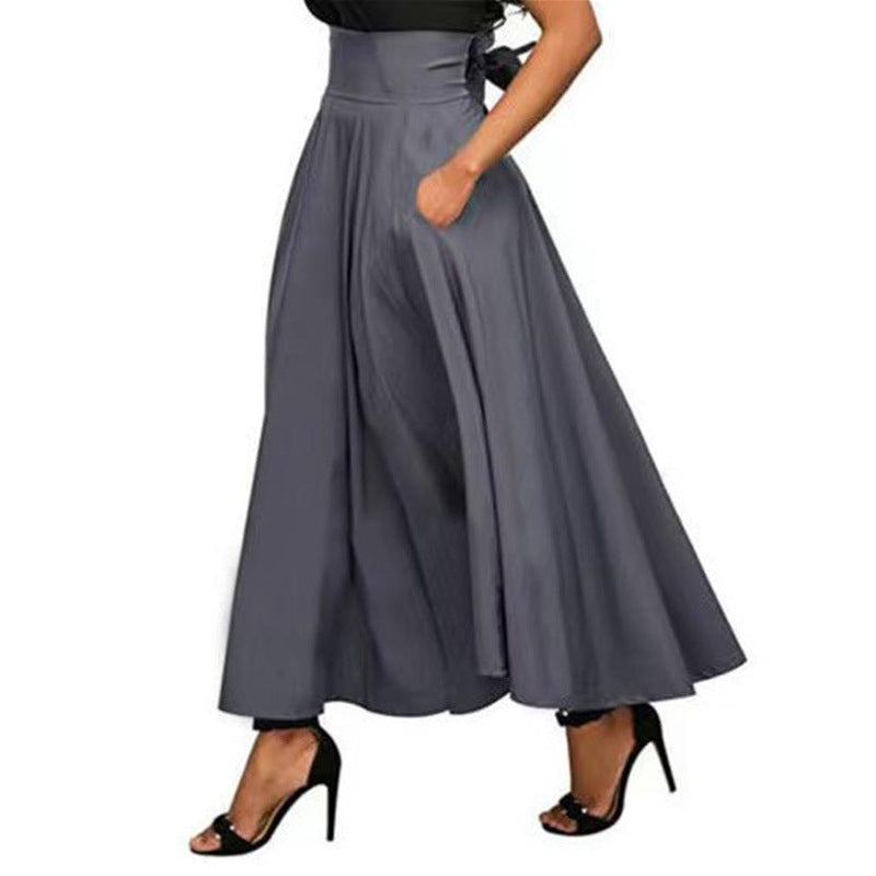 Damen weit geschnittene Palazzo-Hose mit eleganten Taschen und hohem Bund Heidi-Mode