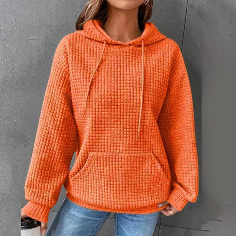 Damen Waffelstruktur Kapuzenpullover mit gemütlichem Schnitt und praktischer Tasche Heidi-Mode
