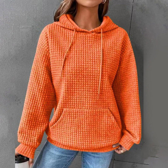 Damen Waffelstruktur Kapuzenpullover mit gemütlichem Schnitt und praktischer Tasche Heidi-Mode