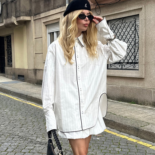 Damen Oversized Hemdblusenkleid mit Kontrastnähten und modernem Design Heidi-Mode