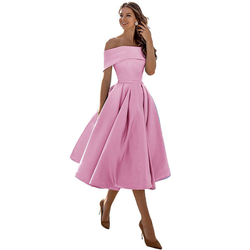 Mode Lässig Trägerlos Satin Partykleid
