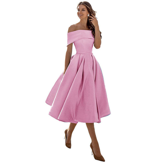 Mode Lässig Trägerlos Satin Partykleid