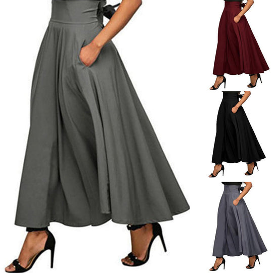 Damen weit geschnittene Palazzo-Hose mit eleganten Taschen und hohem Bund Heidi-Mode