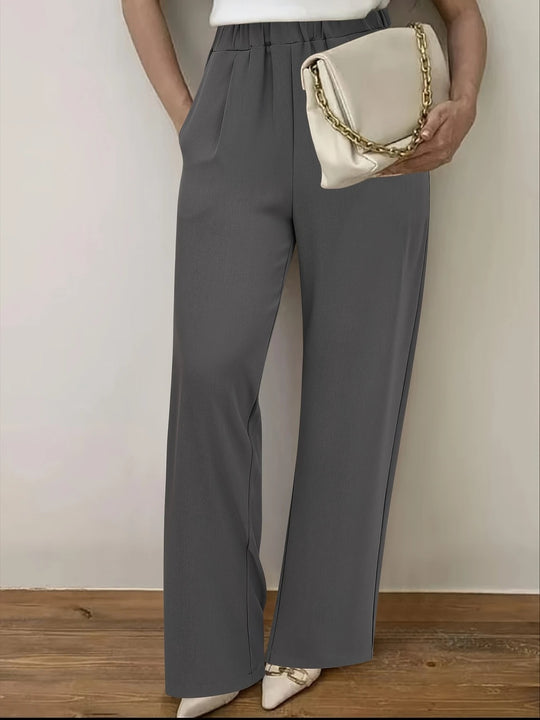Damen Weite Hochtaillierte Stoffhose mit elegantem Gummibund Heidi-Mode