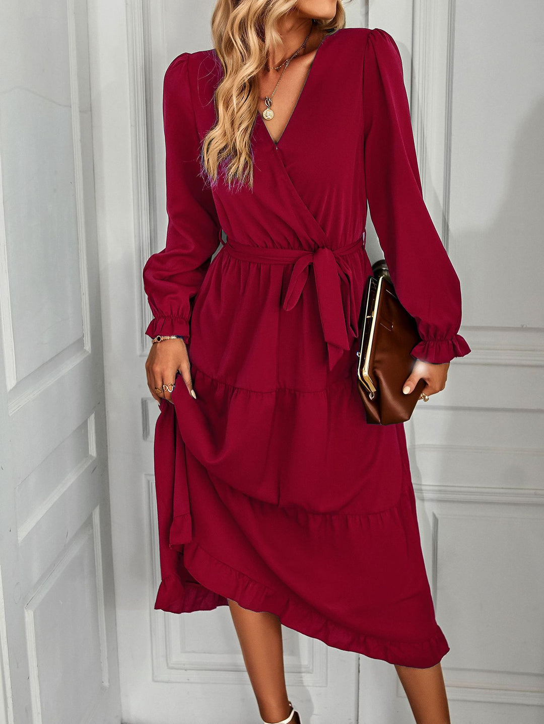 Damen Wickelkleid mit Volantärmeln und elegantem Schnitt Heidi-Mode