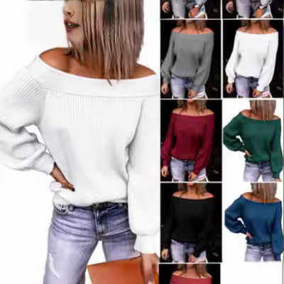 Damen Off-Shoulder Pullover mit voluminösen Ärmeln Heidi-Mode