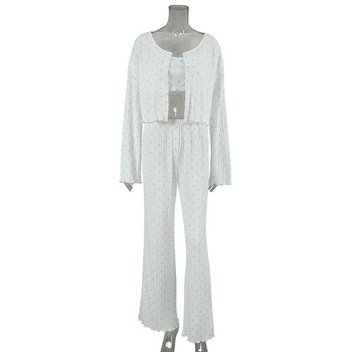 Heidi-Mode | Frühling Sommer Strick Liebe Jacquard Zuhause Bekleidung Unterwäsche Langarm Hosen Drei Stück Frauen Pyjama