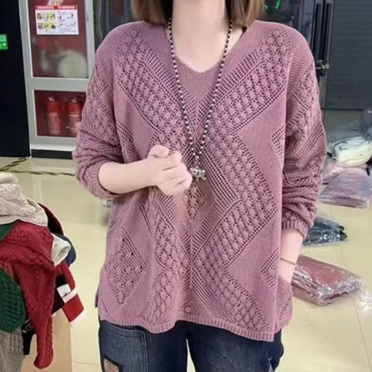 Damen Pullover mit V-Ausschnitt und modernem Strukturmuster Heidi-Mode