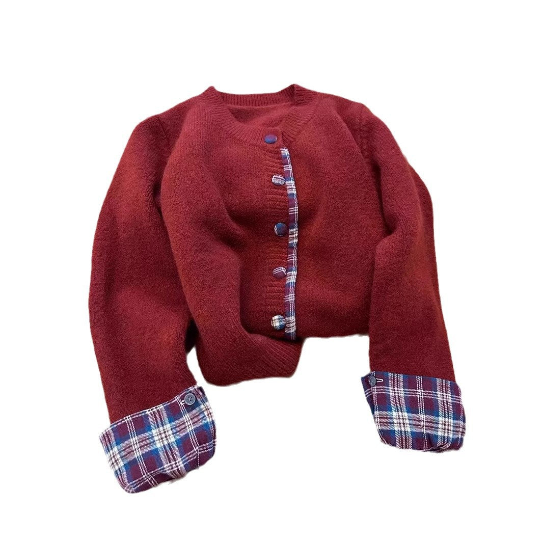 Damen Strickjacke mit Kontrastkragen und dekorativen Knöpfen Heidi-Mode
