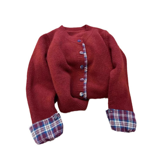 Damen Strickjacke mit Kontrastkragen und dekorativen Knöpfen Heidi-Mode