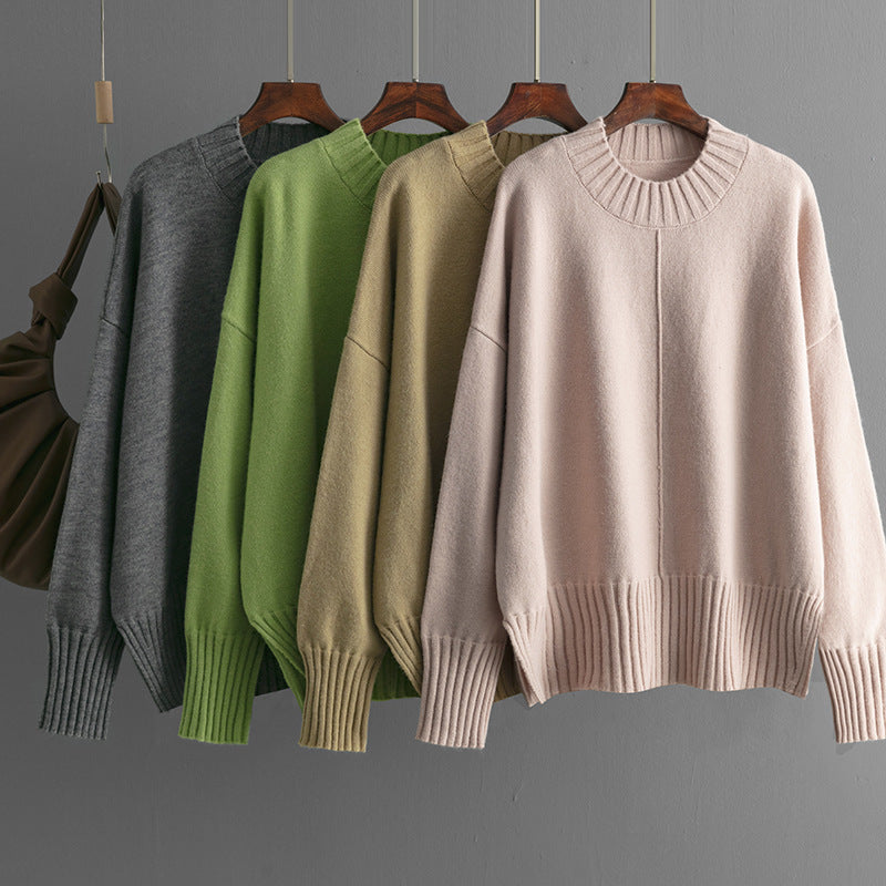 Damen Oversized Strickpullover mit Rippenbund Heidi-Mode