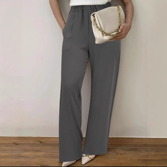Damen Weite Hochtaillierte Stoffhose mit elegantem Gummibund Heidi-Mode