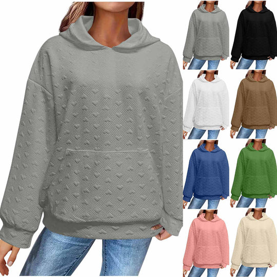Damen Kapuzenpullover mit strukturiertem Herzmuster Heidi-Mode