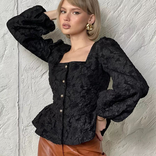 Damen Bluse mit Quadrat-Ausschnitt und strukturiertem Stoff Heidi-Mode
