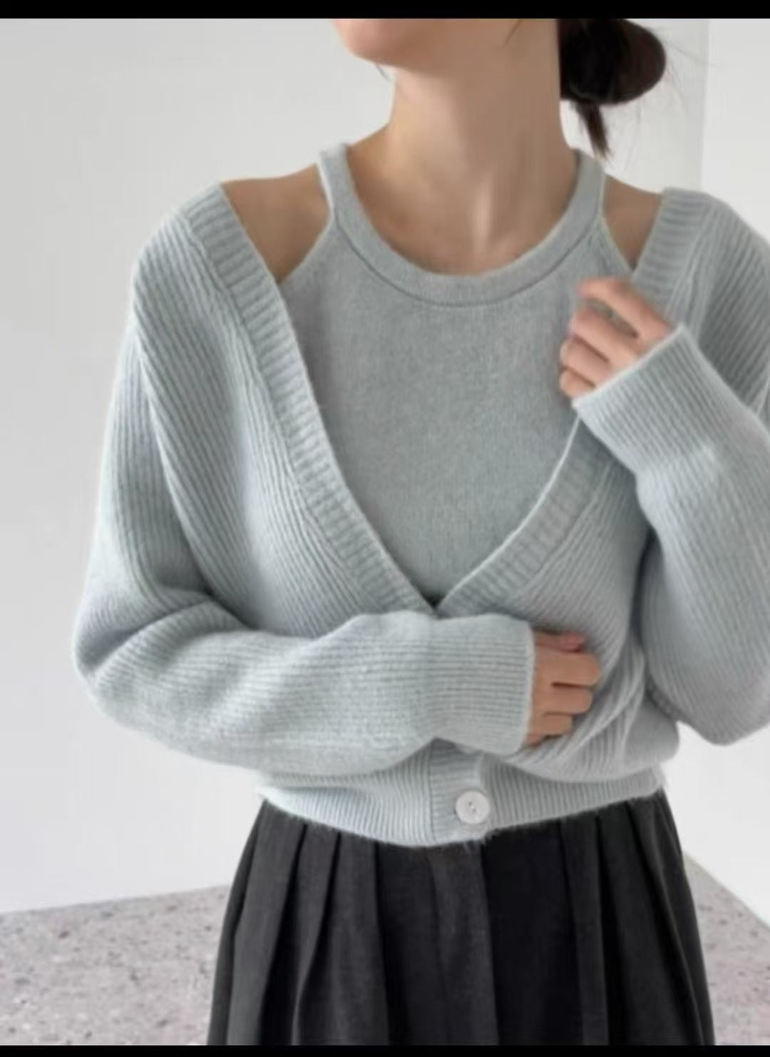 Damen Strickjacke mit offenem Schnitt und Rippstruktur Heidi-Mode