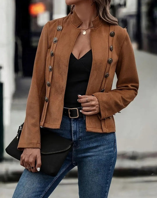 Damen modischer Wildlederblazer mit dekorativen Knöpfen Heidi-Mode