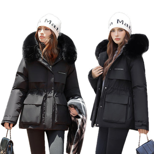 Damen Elegante und warme Winterjacke mit abnehmbarem Kunstfellkragen und praktischen Taschen Heidi-Mode