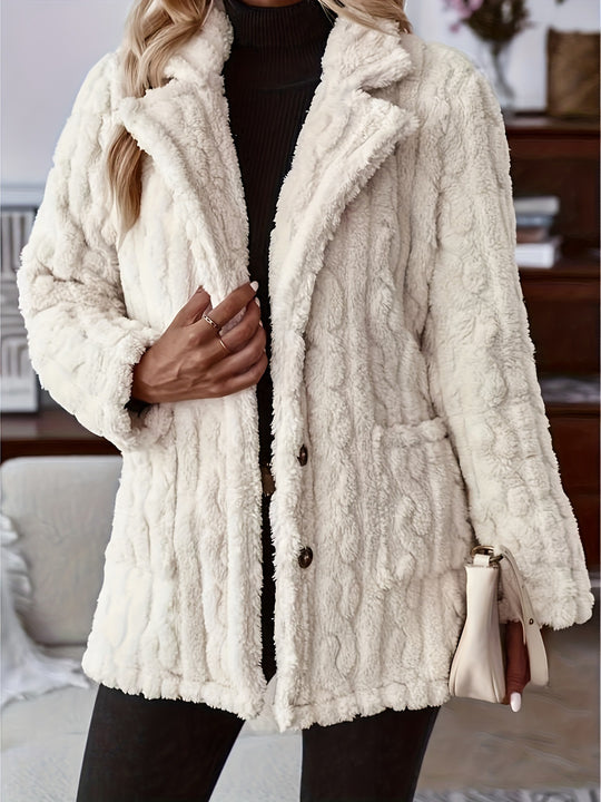 Damen weicher und warmer Kunstfell-Mantel mit knöpfbarem Design Heidi-Mode