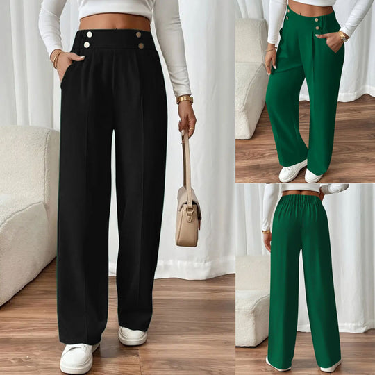 Damen Elegante weite Hose mit dekorativen Knopfdetails Heidi-Mode