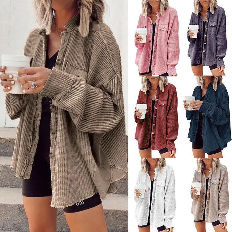 Damen oversized Waffelstruktur Hemdjacke Heidi-Mode