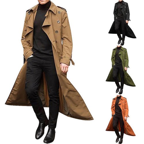 Herren Trenchcoat mit doppelt gelegtem Revers und modischen Knopfdetails Heidi-Mode