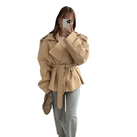 Damen Modische Trenchjacke mit tailliertem Schnitt und Gürtel Heidi-Mode