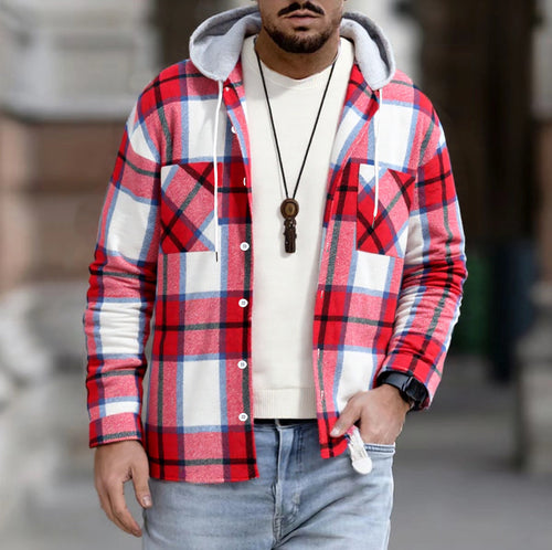 Herren Freizeitjacke mit Kapuze und Karomuster Heidi-Mode