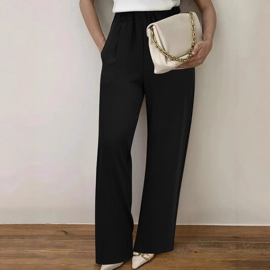 Damen Weite Hochtaillierte Stoffhose mit elegantem Gummibund Heidi-Mode