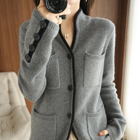 Damen Strickjacke mit hochwertiger Wollqualität und praktischen Taschen Heidi-Mode