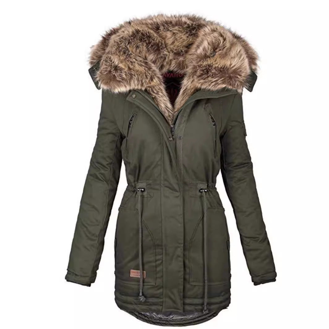 Damen gefütterter Parka mit abnehmbarem Kunstpelzkragen und praktischen Reißverschlusstaschen Heidi-Mode