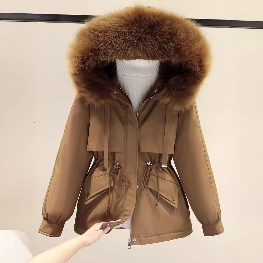 Damen Winterjacke mit funktionalem Reißverschluss und abnehmbarem Kunstpelzkragen Heidi-Mode