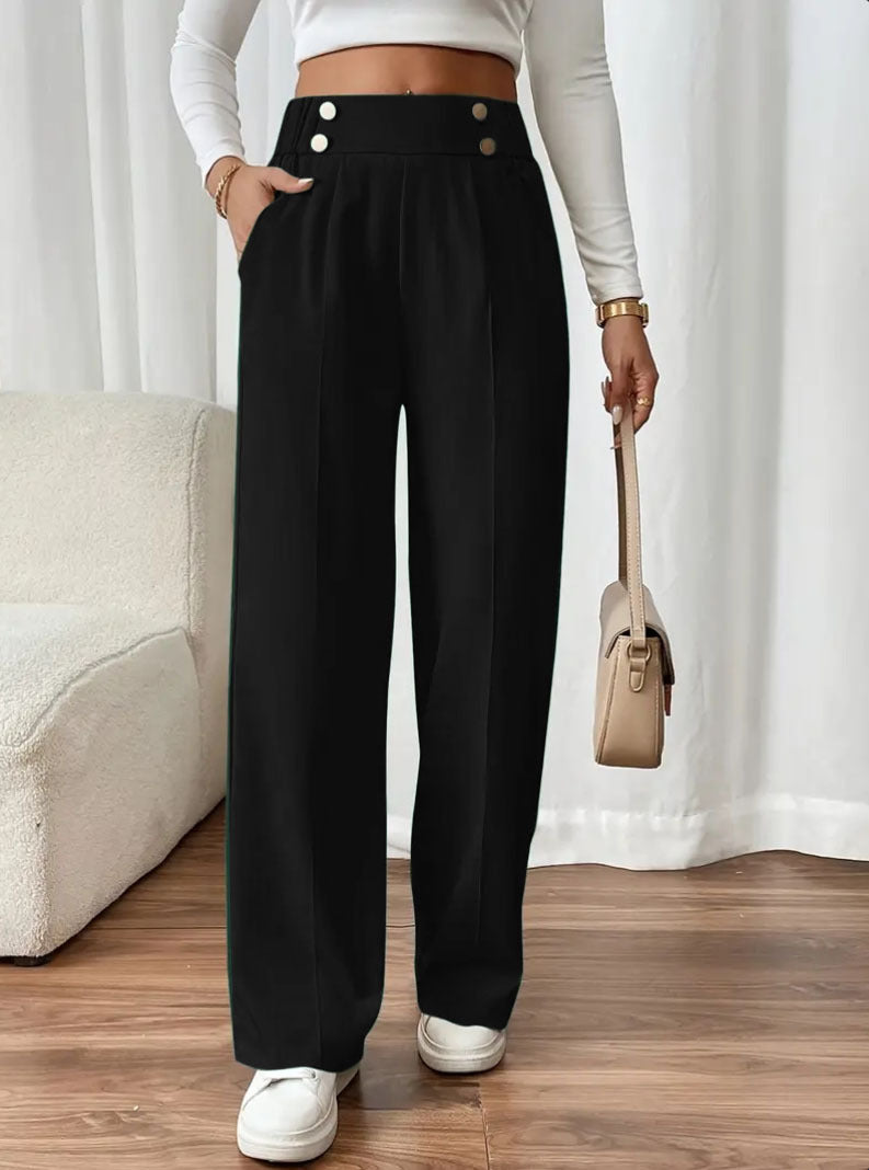 Damen Elegante weite Hose mit dekorativen Knopfdetails Heidi-Mode