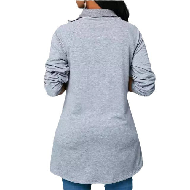 Damen Rundhals Shirt mit hoher Kragen und Reißverschluss Heidi-Mode