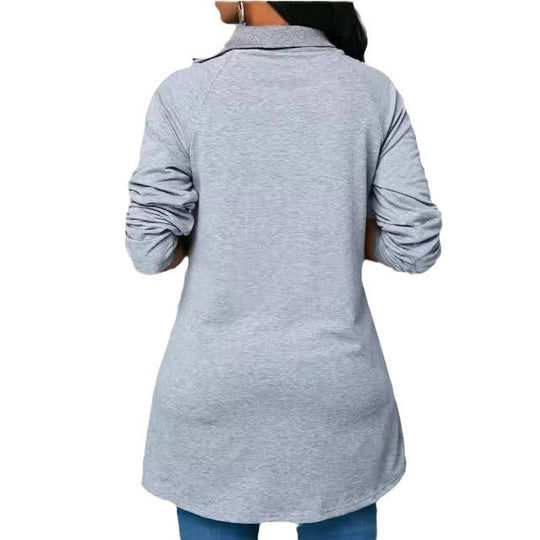 Damen Rundhals Shirt mit hoher Kragen und Reißverschluss Heidi-Mode