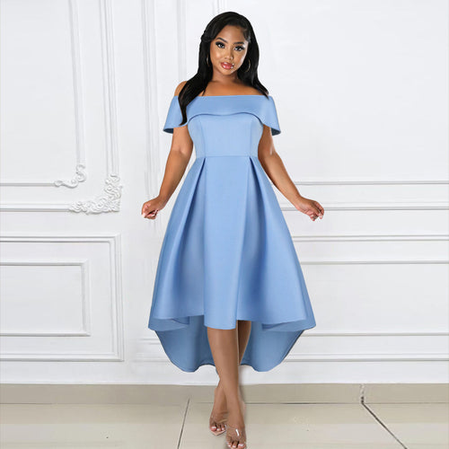 Damen Cocktailkleid mit schickem Off-Shoulder Design und asymmetrischem Saum Heidi-Mode