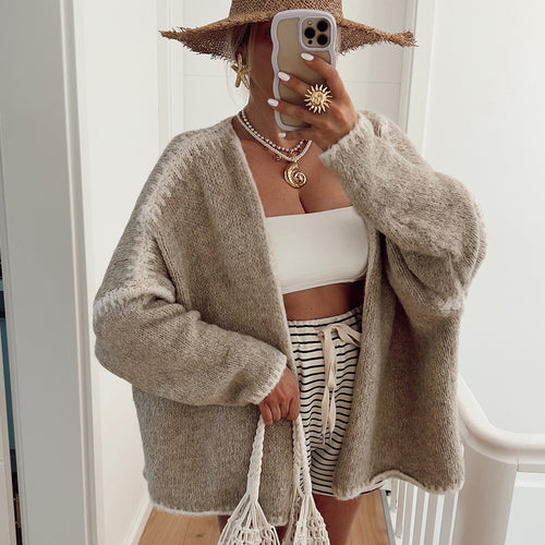 Damen gemütliche Strickjacke mit weichem Garn und offener Schnittführung Heidi-Mode
