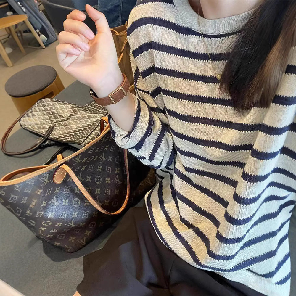 Damen Modischer Strickpullover mit maritimem Streifenmuster und lässigem Schnitt Heidi-Mode