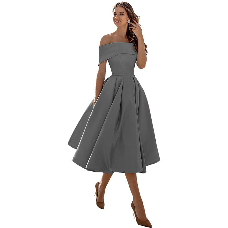 Mode Lässig Trägerlos Satin Partykleid