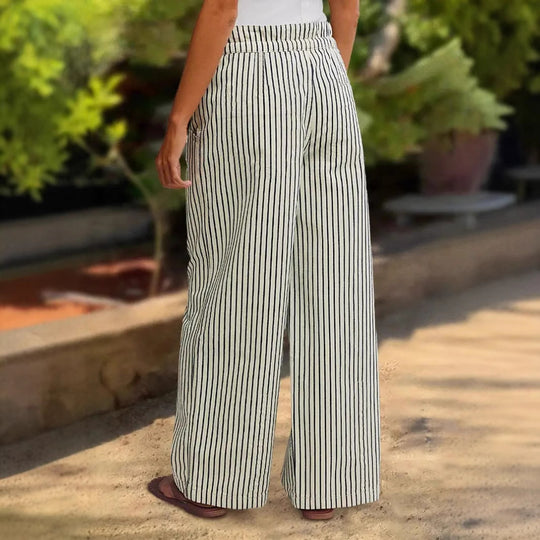 Damen Bequeme Strandhose mit lässigem Streifenmuster und geflochtenem Bund Heidi-Mode