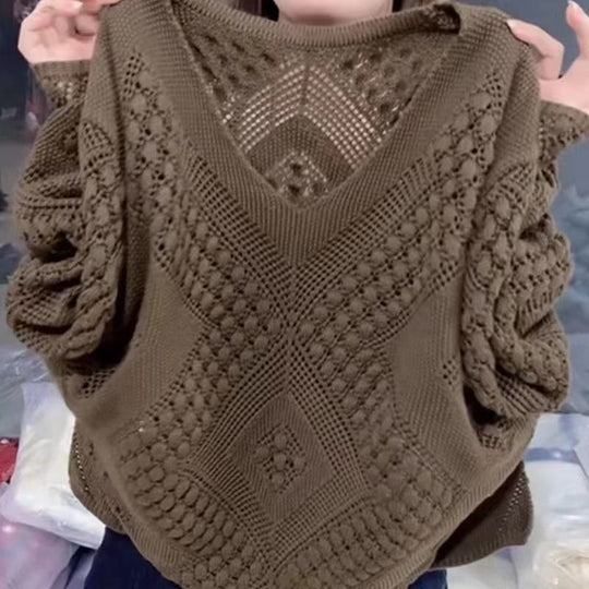 Damen Pullover mit V-Ausschnitt und modernem Strukturmuster Heidi-Mode