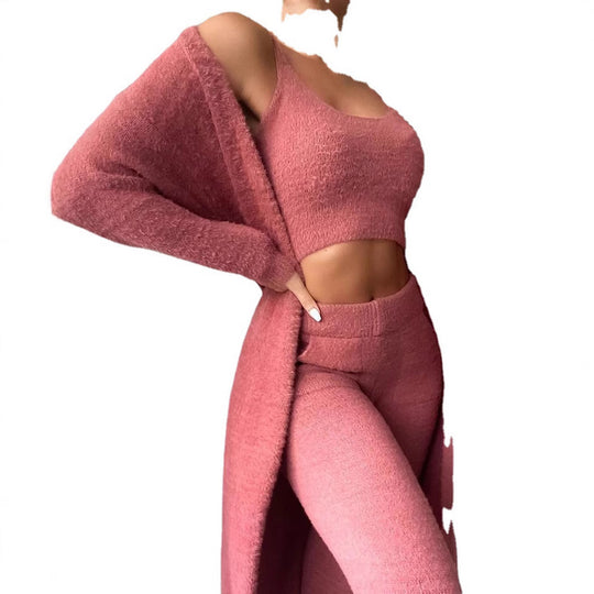 Damen modisches Lounge-Set mit ärmellosem Crop-Top und langem Cardigan Heidi-Mode