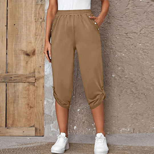 Damen sportliche Freizeithose mit elastischem Bund und praktischen Seitentaschen Heidi-Mode