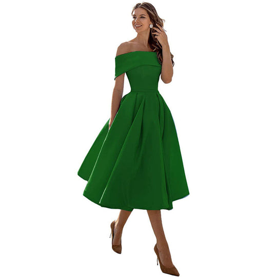 Mode Lässig Trägerlos Satin Partykleid