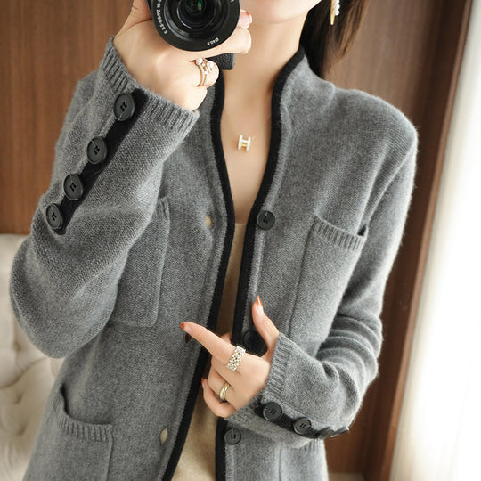 Damen Strickjacke mit hochwertiger Wollqualität und praktischen Taschen Heidi-Mode