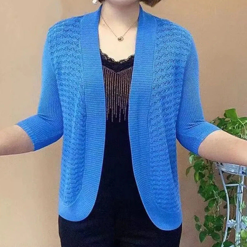 Damen Strickjacke mit 3/4-Ärmeln und strukturiertem Muster Heidi-Mode