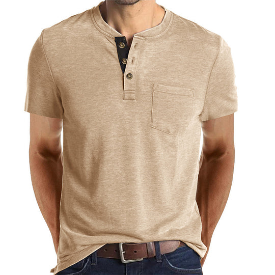 Herren T-Shirt mit strukturiertem Kragen und Brusttasche Heidi-Mode