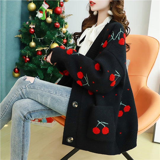Damen Strickjacke mit floralem Muster Heidi-Mode