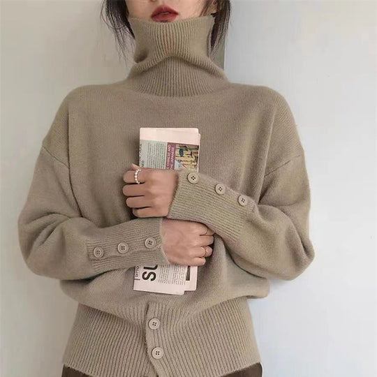 Damen Rollkragenpullover mit Knopfdetails und lässigem Schnitt Heidi-Mode